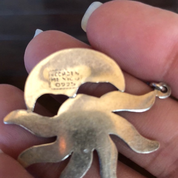 Vintage Sun Moon with Blue Gemstone 925 Sterling Silver Pendant made in Mexico - Picture 3 of 5